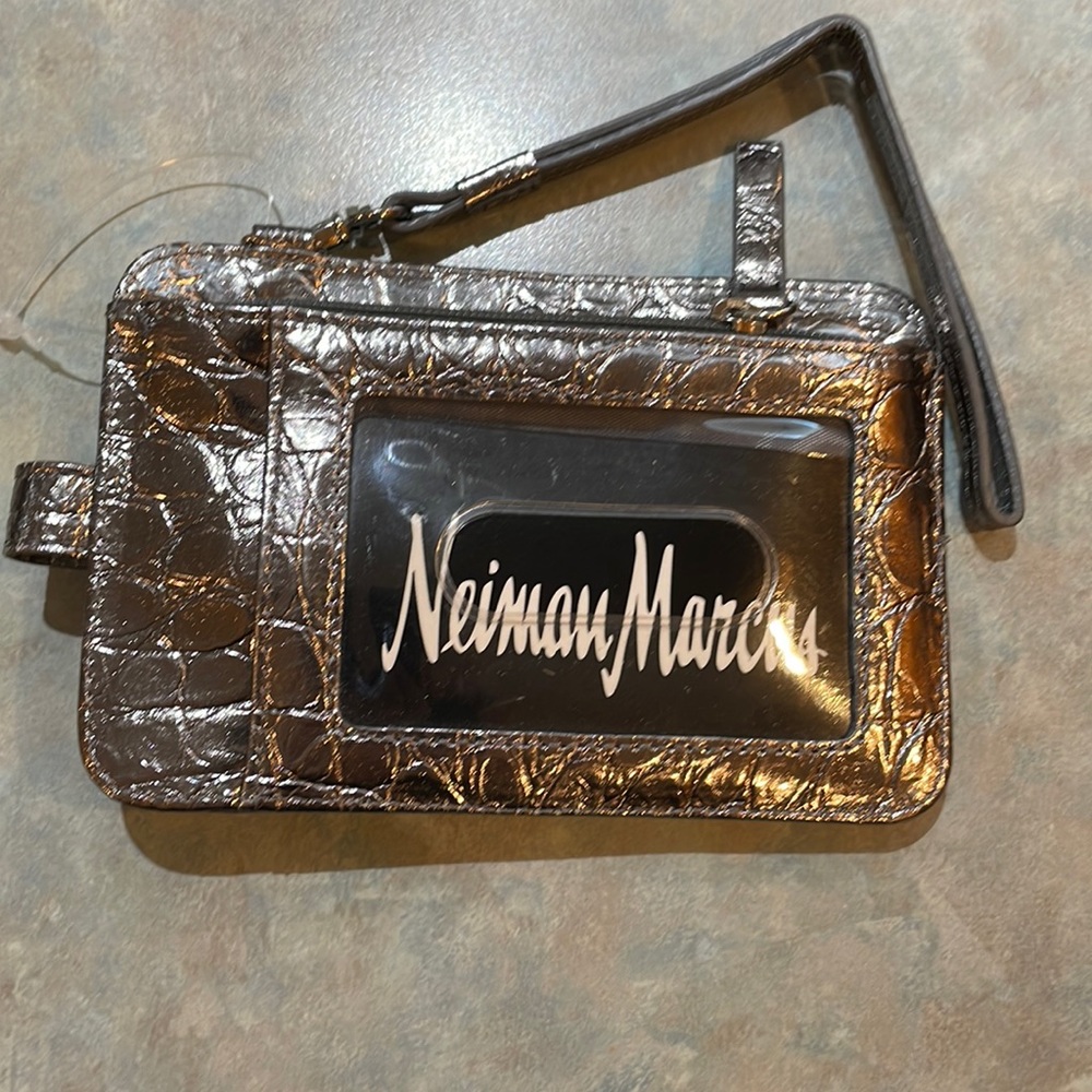 Neiman Marcus silver leather wristlet